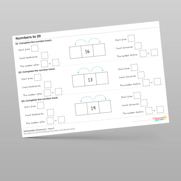 An image of the Numbers to 20 (Counting Forwards and Backwards) Skill Builder Resource