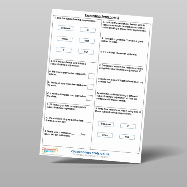 An image of the Expanding Sentences 2 Mixed Activity Resource