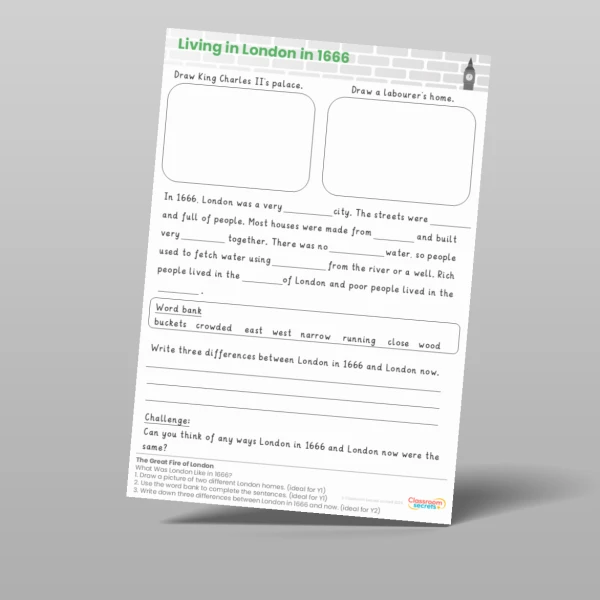 An image of the Lesson 1: What Was London Like in 1666? Worksheet Resource
