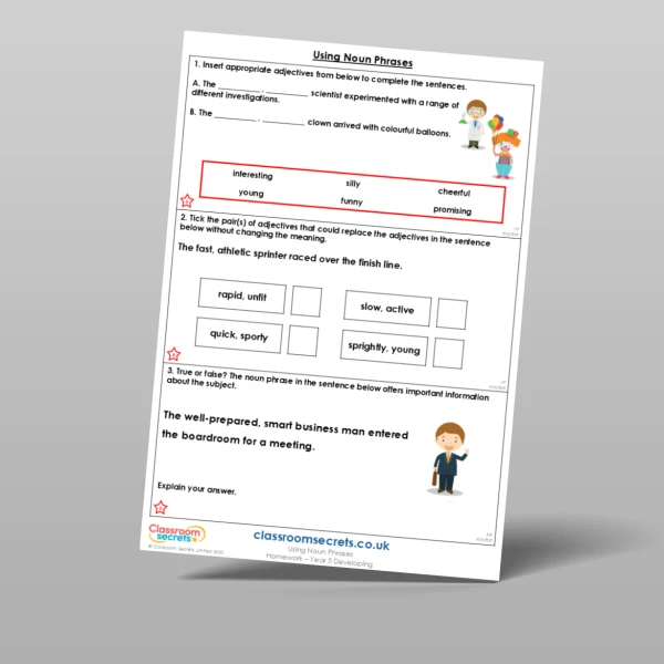 An image of the Using Noun Phrases Homework Resource