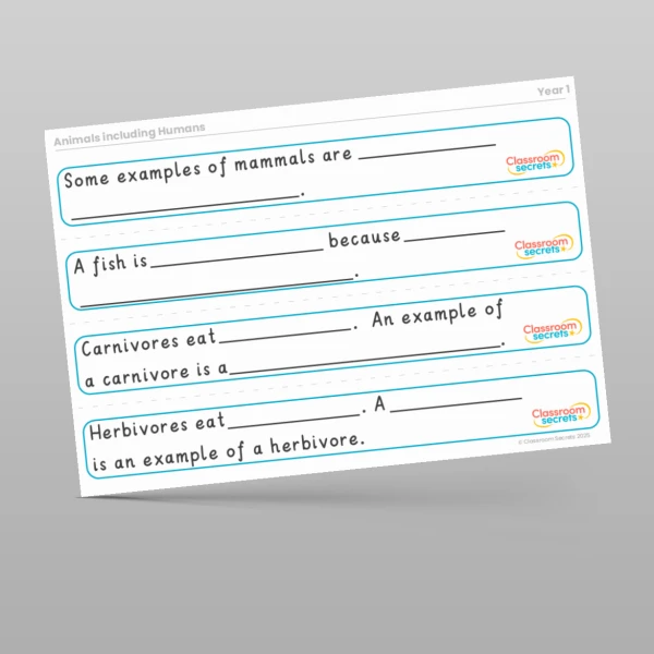 An image of the Animals including Humans Stem Sentences Resource