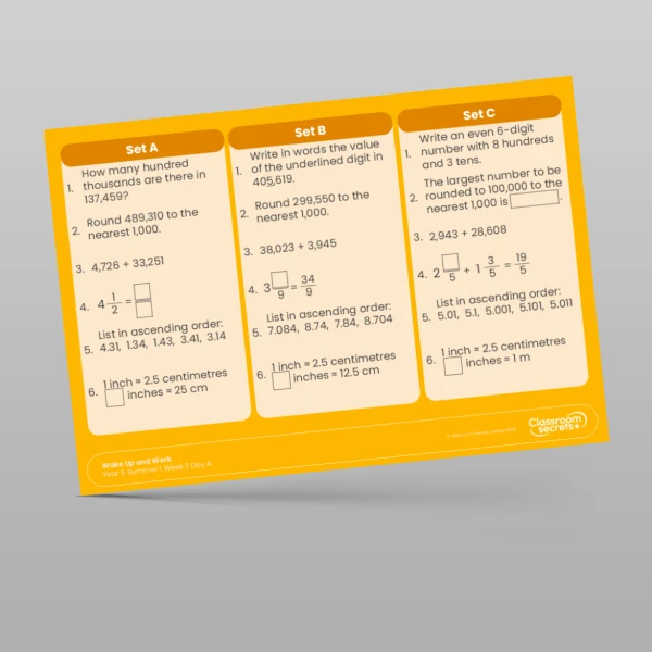 An image of the Summer 1 Week 3 Wake Up and Work Resource