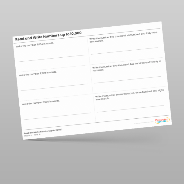 Year 4 Read And Write Numbers Up To 10 000 Fluency Resource | Classroom ...