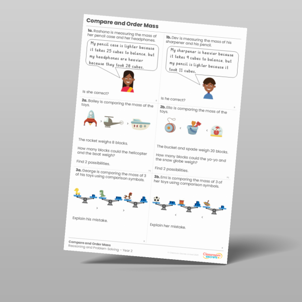 Year 2 Compare And Order Mass Reasoning And Problem Solving Resource ...