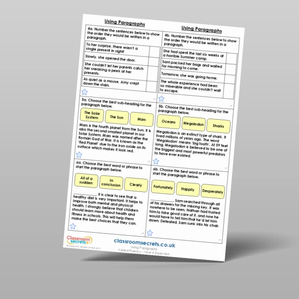 An image of the Using Paragraphs Varied Fluency Resource
