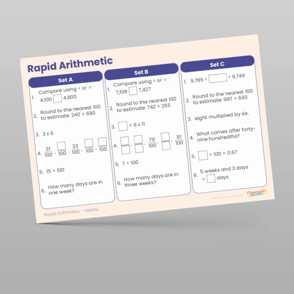 An image of the Summer 1 Week 6 Rapid Arithmetic Resource