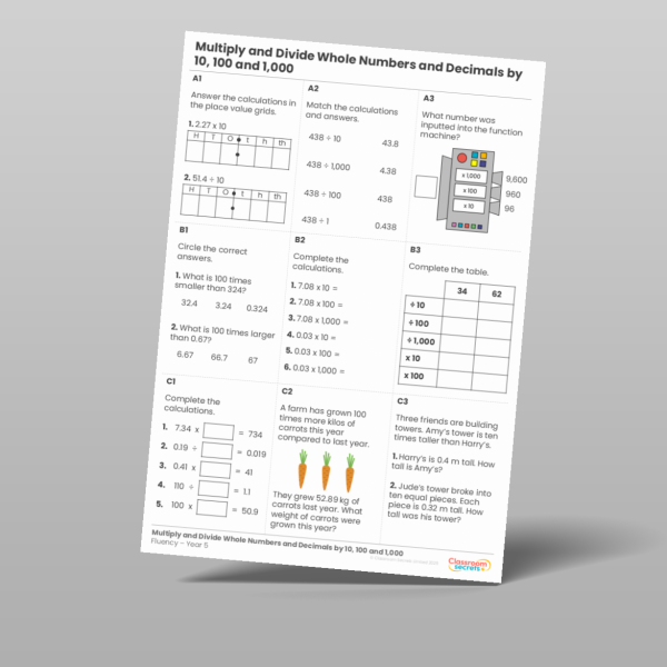 Year 5 Multiply And Divide Whole Numbers And Decimals By 10 100 And 1 ...