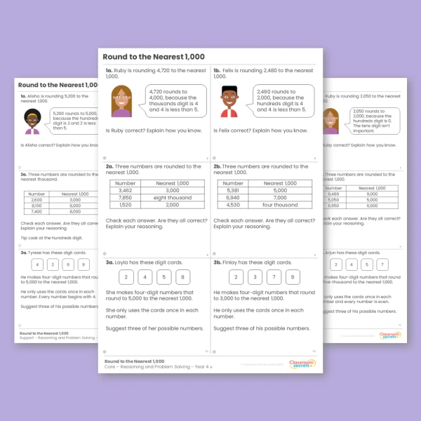 Year 4 Round to the Nearest 1,000 Place Value Reasoning and Problem Solving