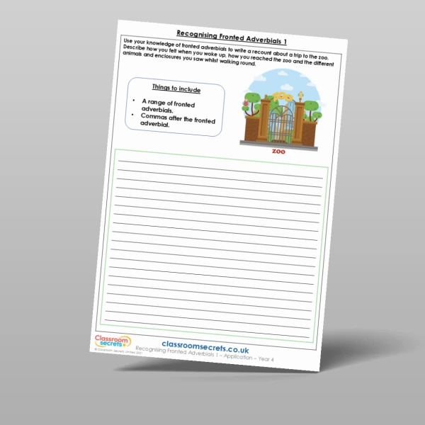An image of the Recognising Fronted Adverbials 1 Application Resource