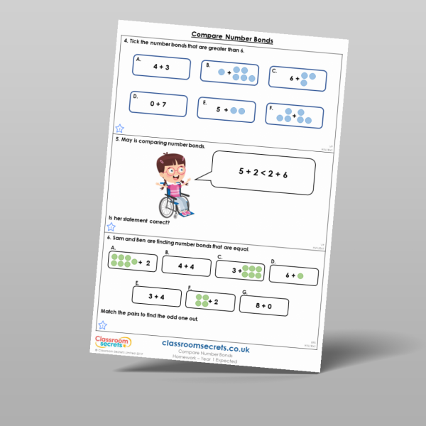 Year 1 Compare Number Bonds Homework Resource | Classroom Secrets