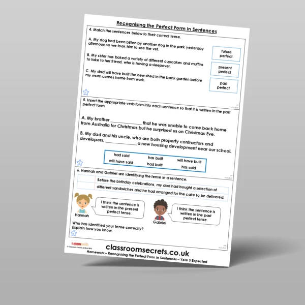 An image of the Recognising the Perfect Form in Sentences Homework Resource