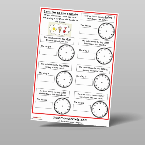 An image of the Let's Go to the Seaside Time Word Problems Resource