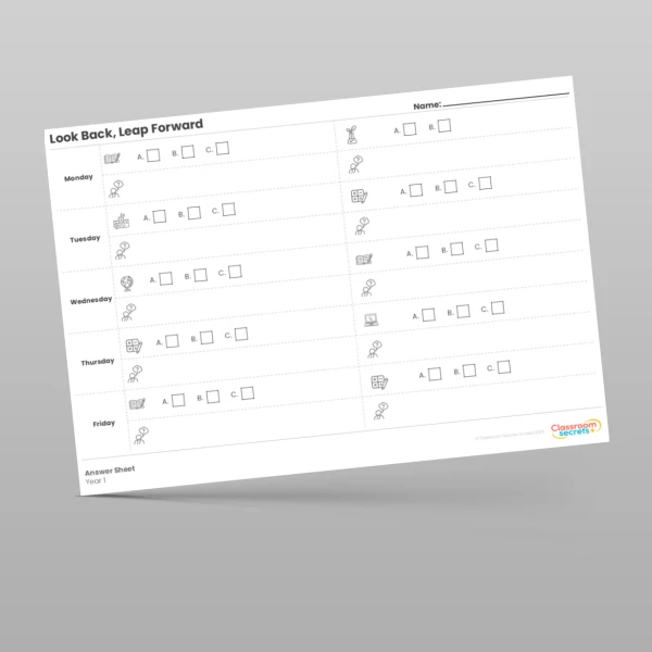 An image of the Look Back, Leap Forward Answer Sheet Resource