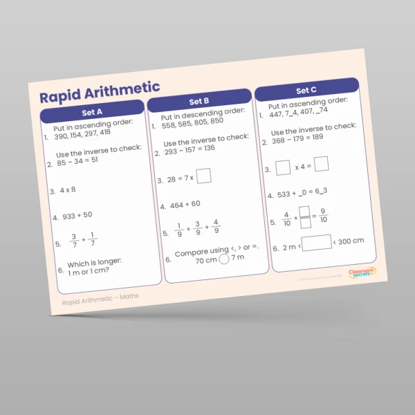 An image of the Summer 2 Week 4 Rapid Arithmetic Resource