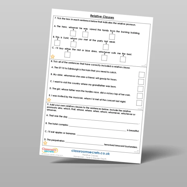 An image of the Free Relative Clauses Homework Resource