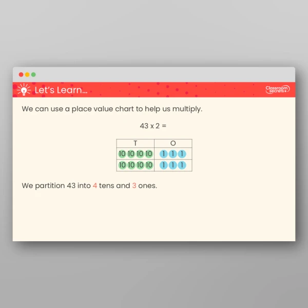 An image of the Multiply a 2-Digit Number by a 1-Digit Number - No Exchange Teaching PPT Resource