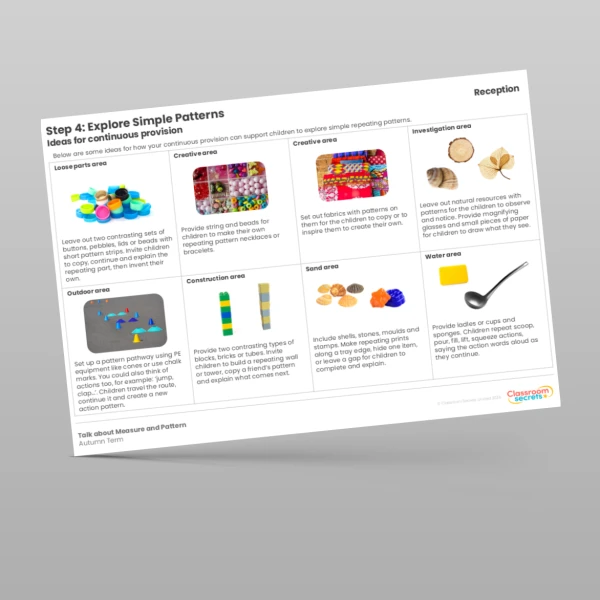EYFS WR Maths Aligned Planning Reception Step 4 Explore Simple Patterns