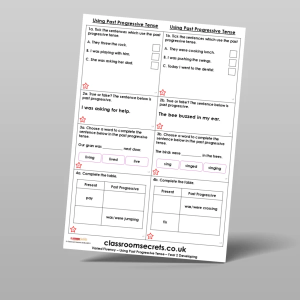 An image of the Using Past Progressive Tense Varied Fluency Resource