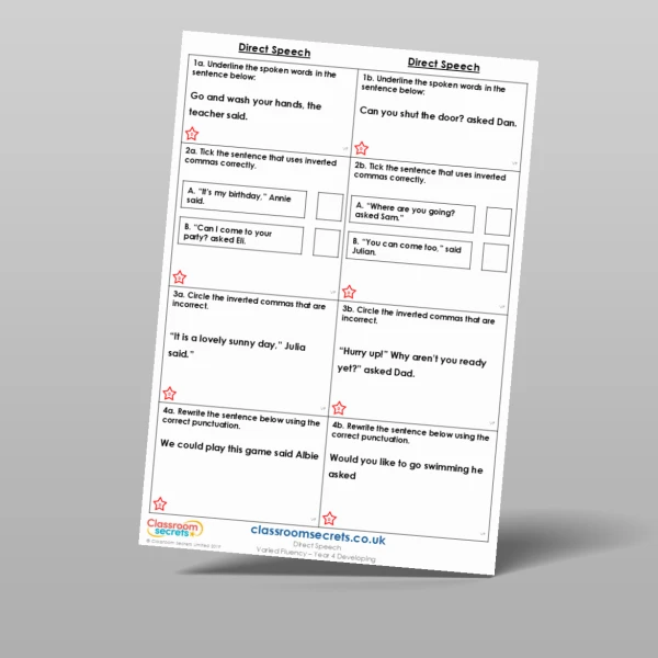 An image of the Direct Speech Varied Fluency Resource