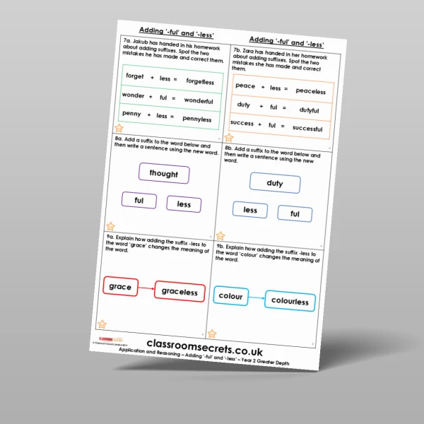 An image of the Adding '-ful' and '-less' Application and Reasoning Resource