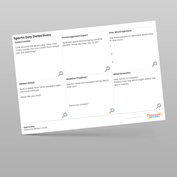 An image of the Sports Day Detectives Mission Cards Resource