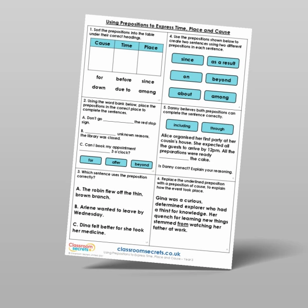 An image of the Using Prepositions to Express Time, Place and Cause Mixed Activity Resource