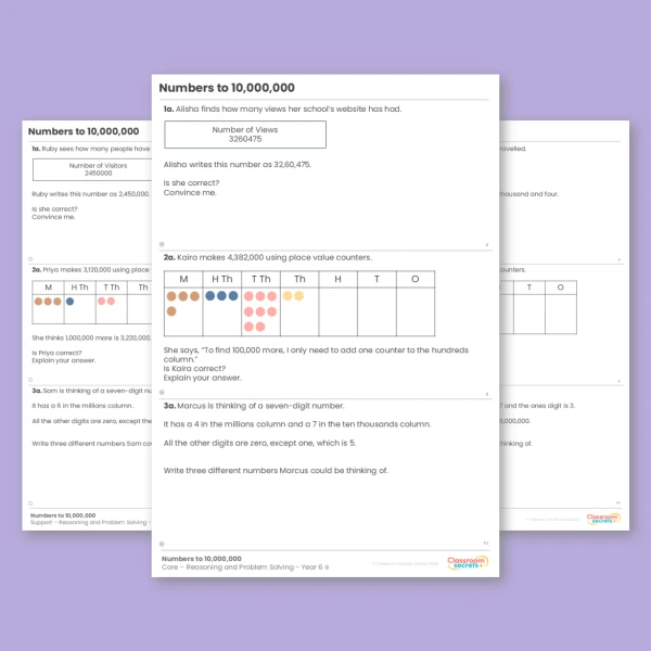 Year 6 Numbers to 10,000,000 Place Value Reasoning and Problem Solving
