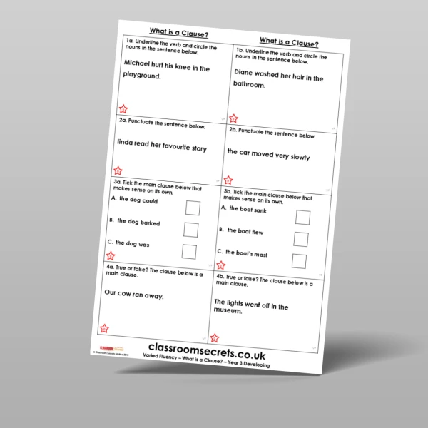 An image of the Free What is a Clause? Varied Fluency Resource
