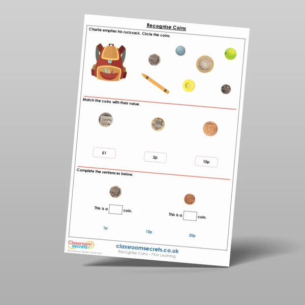 An image of the Recognise Coins Prior Learning Resource