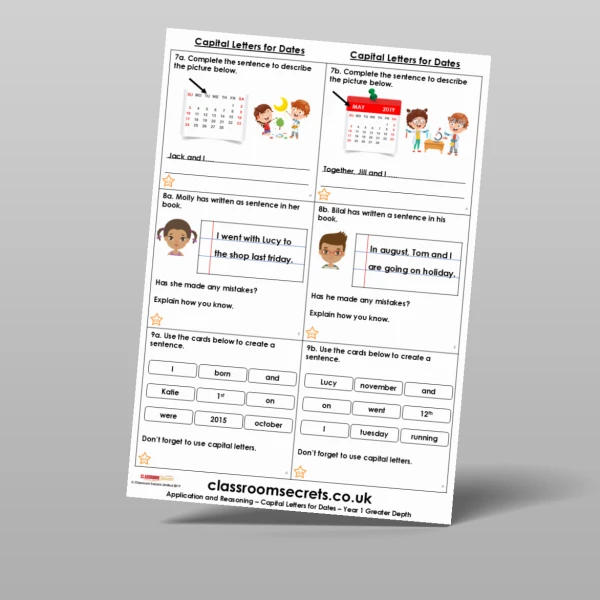 An image of the Capital Letters for Dates Application and Reasoning Resource