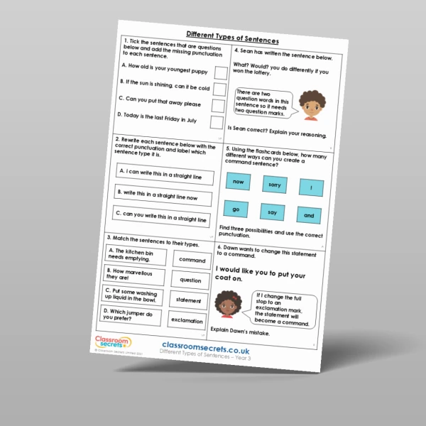 An image of the Different Types of Sentences Mixed Activity Resource