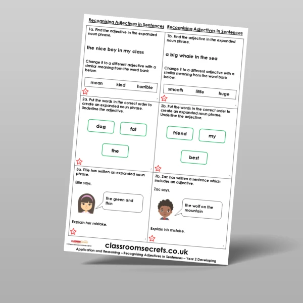 An image of the Recognising Adjectives in Sentences Application and Reasoning Resource