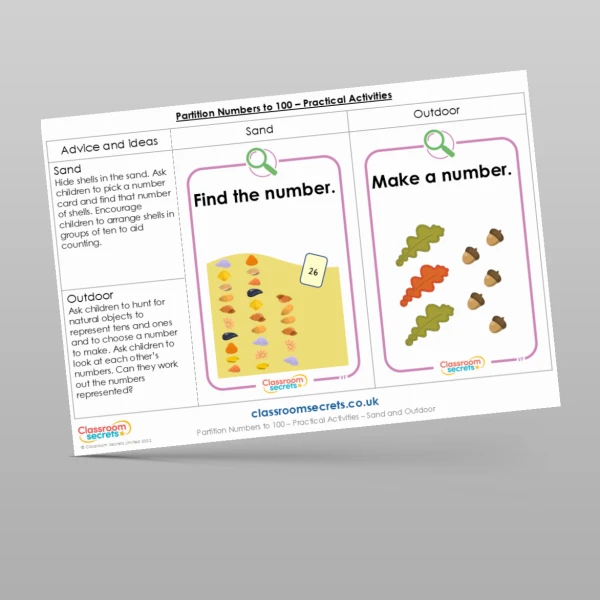 An image of the Partition Numbers to 100 Practical Activities Resource