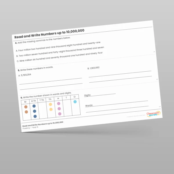 An image of the Read and Write Numbers up to 10,000,000 Fluency Resource