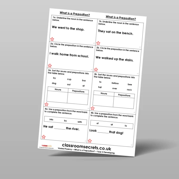 An image of the What is a Preposition? Varied Fluency Resource