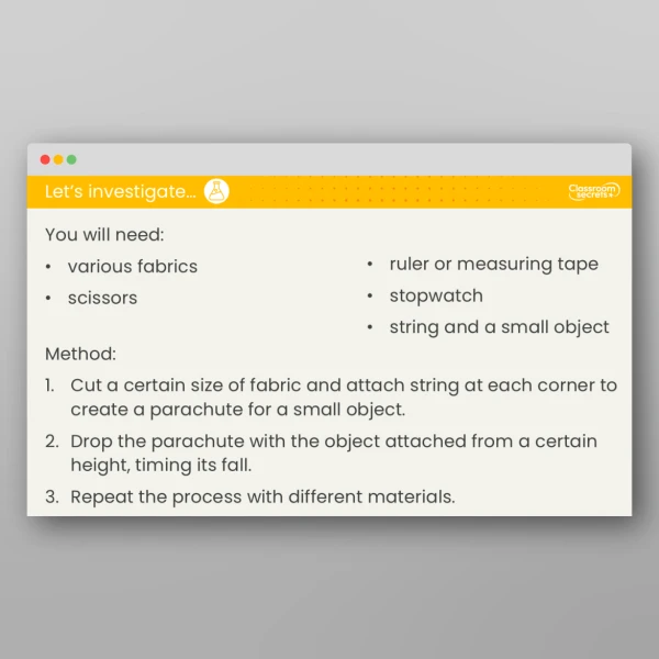 An image of the Lesson 3: What is Air Resistance and How Does it Affect Moving Objects? Investigation Resource