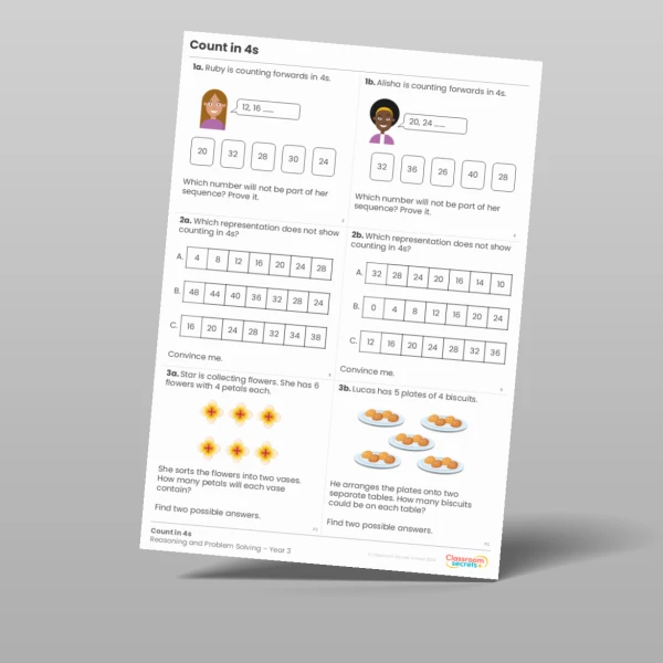 An image of the Count in 4s Reasoning and Problem Solving Resource