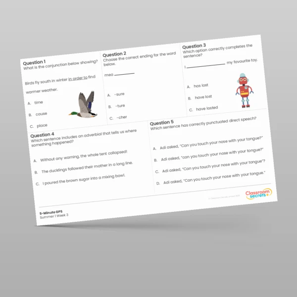 An image of the 5-Minute GPS Summer 1 Week 3 Resource