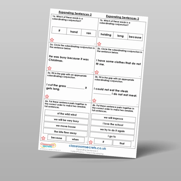 An image of the Expanding Sentences 2 Varied Fluency Resource
