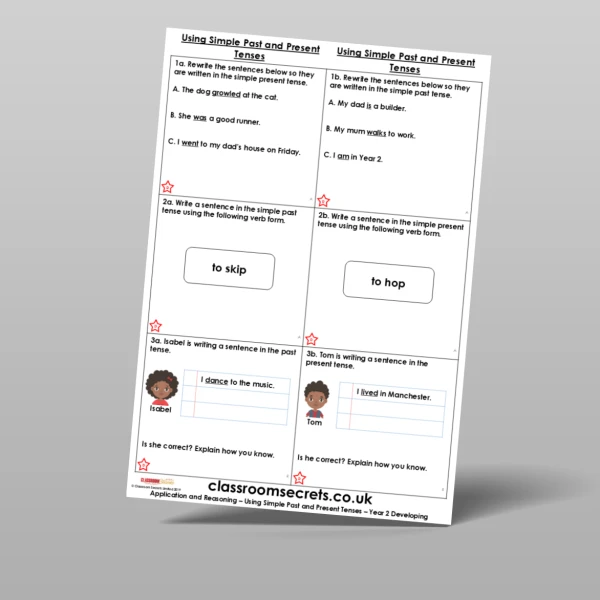 An image of the Using Simple Past and Present Tenses Application and Reasoning Resource