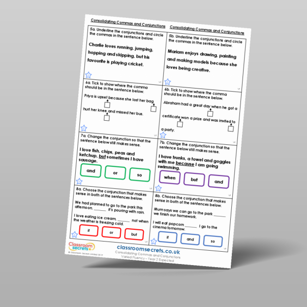 Year 2 Consolidating Commas And Conjunctions Varied Fluency Resource ...