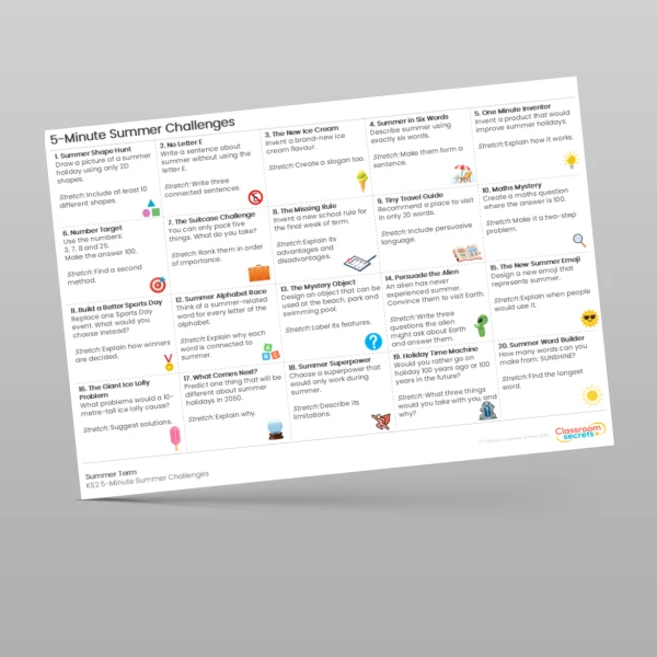 An image of the 5-Minute Summer Challenges Resource