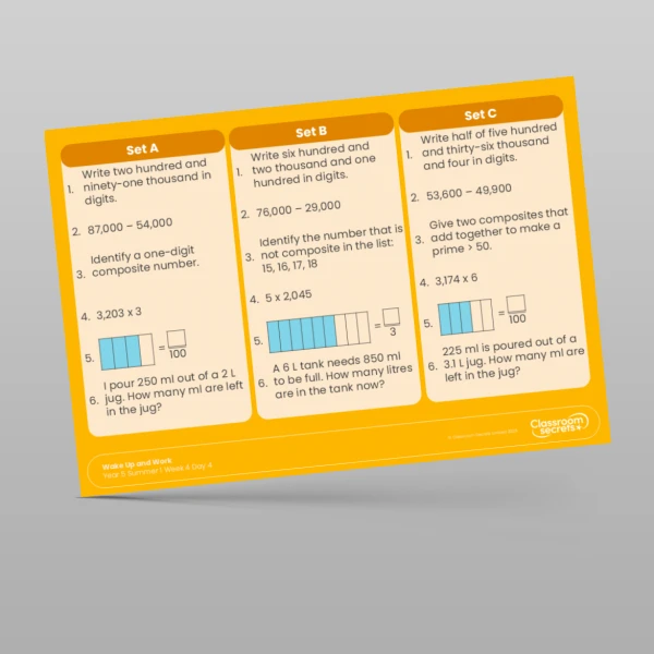 An image of the Summer 1 Week 4 Wake Up and Work Resource