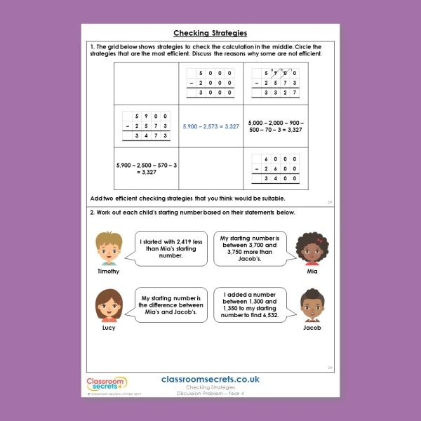 Year 4 Checking Strategies Addition and Subtraction Deeper Reasoning Discussion Problem