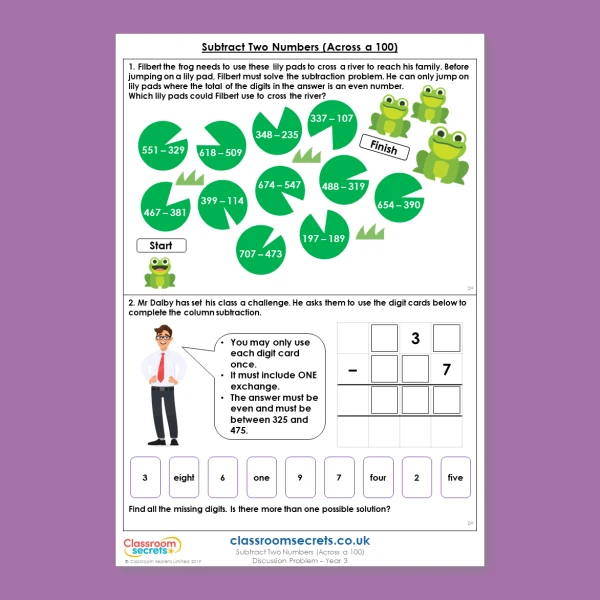 Year 3 Subtract Two Numbers (across a 100) Addition and Subtraction Deeper Reasoning Discussion Problem