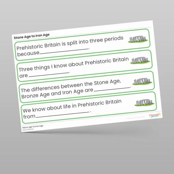 An image of the Stone Age to Iron Age Stem Sentences Resource