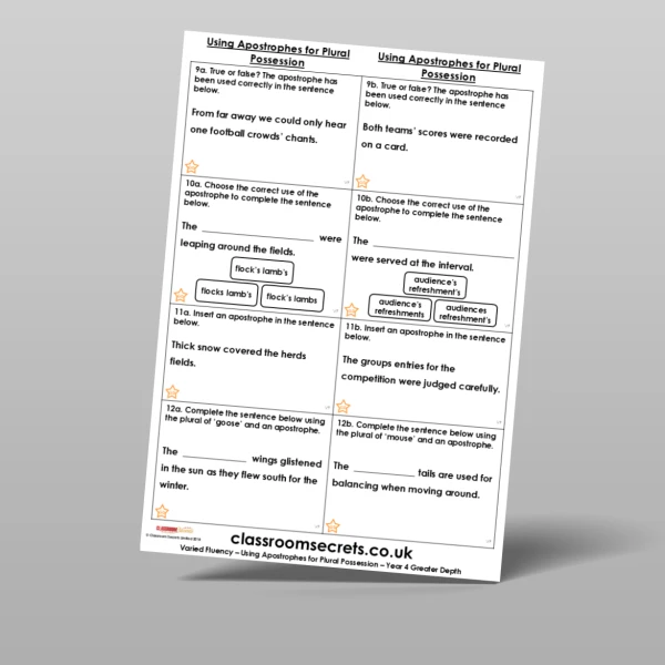 An image of the Using Apostrophes for Plural Possession Varied Fluency Resource