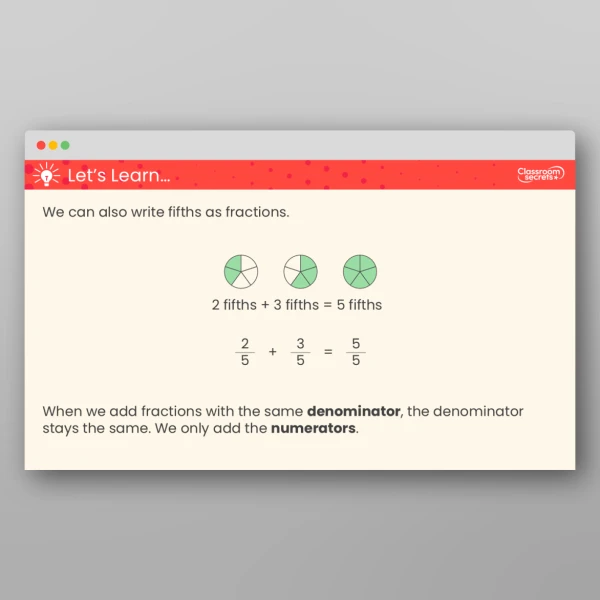 An image of the Add Fractions Teaching PPT Resource