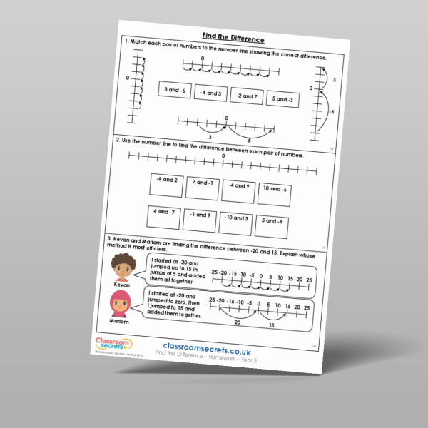 Make A Difference Homework Activity Year 5 Find The Difference Homework Resource | Classroom Secrets