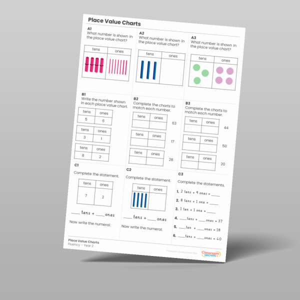 Year 2 Place Value Charts Fluency Matrix Resource | Classroom Secrets